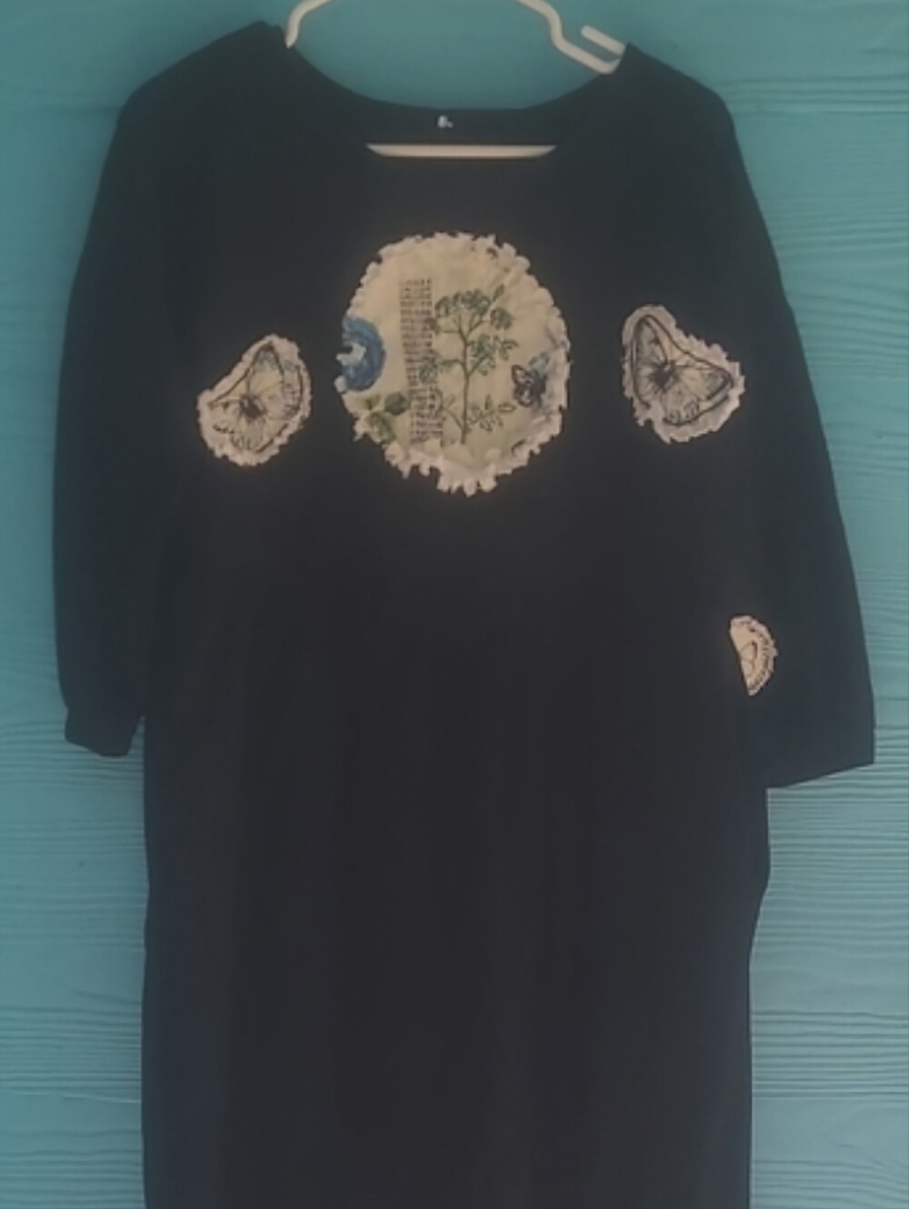 Embroidered Black Midi Dress with Floral Appliqué XL